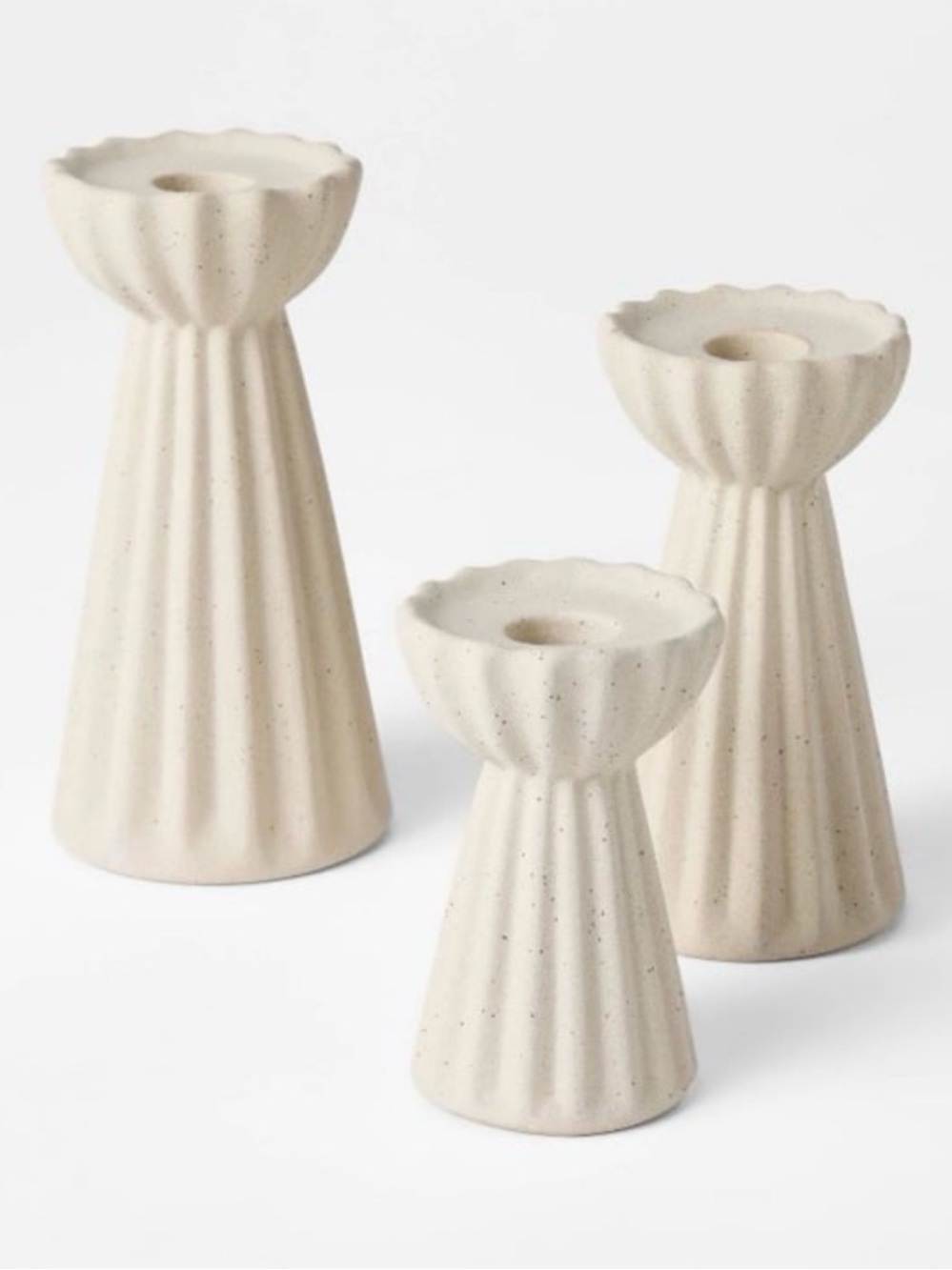 Ceramic Ribbed Taper Candle Holders Set of 3 Beige - Threshold